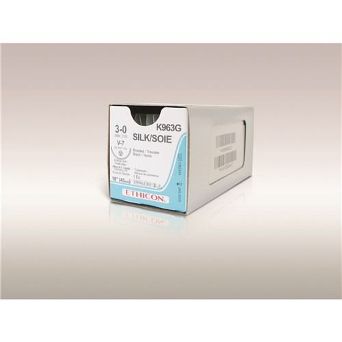 Johnson & Johnson Suture Ethicon Silk,  26mm, 3/0, V7, 1/2 Circle Taper Cut, 12-Pack