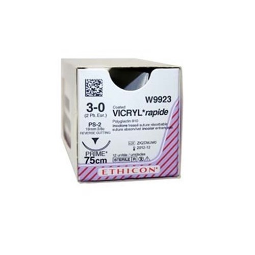 Johnson & Johnson Suture Ethicon Vicryl Rapid, 4/0, 19mm, PS2, 3/8 Circle Reverse Cut 75cm