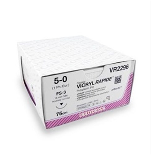 Johnson & Johnson Vicryl Rapid, 16mm, 5/0, FS-3, 3/8 Circle Reverse Cut, 75cm, Undyed, 36-Pack