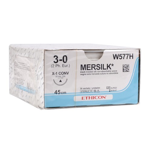 Johnson & Johnson Suture Ethicon Silk, 22mm, 3/0, 1/2 Circle Conventional Cut, 36-Pack