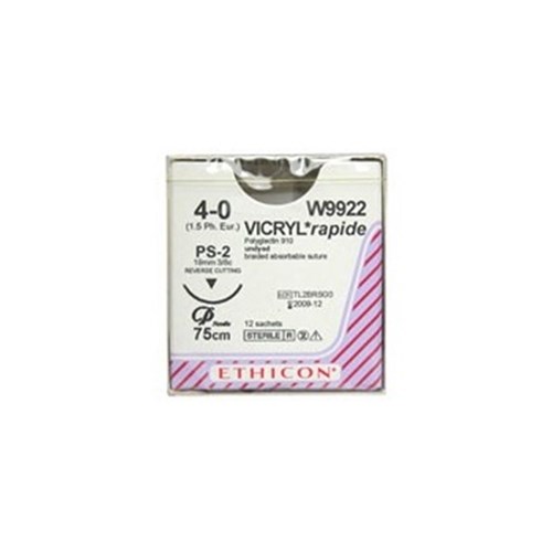Johnson & Johnson Suture Ethicon Vicryl Rapid, 19mm, 4/0, 3/8 Circle Reverse Cut, 12-Pack