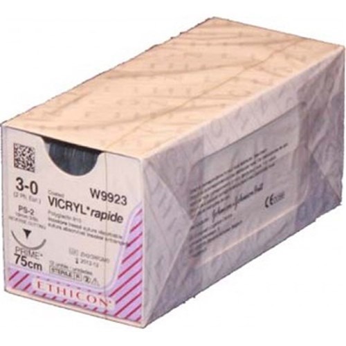 Johnson & Johnson Suture Ethicon Vicryl Rapid, 22mm, 3/0, P Needle, 1/2 Circle, 12-Pack
