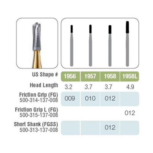 Kerr Jet Tungsten Carbide Bur - 1957-010 - Dome Fine Cross Cut - High Speed, Friction Grip (FG), 5-Pack