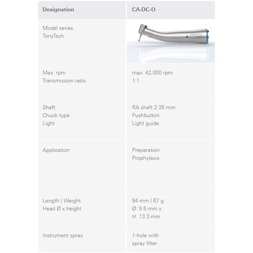 Morita TorqTech Series Handpiece - CA-DC-O - Contra Angle - Blue Band - 1:1 Speed - Optic