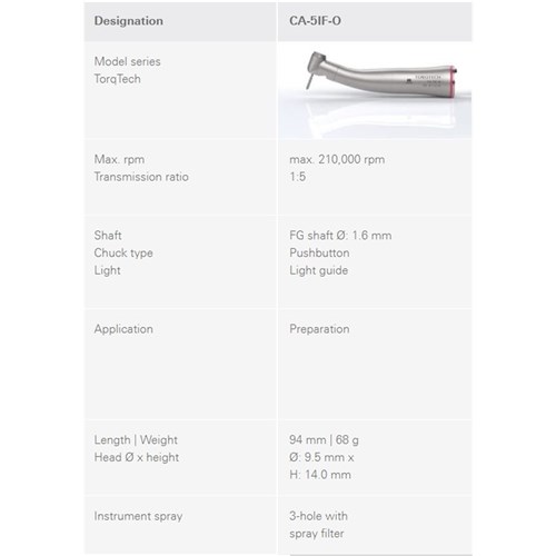 Morita TorqTech Series Handpiece - CA-5IF-O - Contra Angle - Red Band - 1:5 Speed - Optic