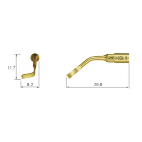 NSK Ultrasonic Bone Surgery Tip - H-SG8L - TiN Coating - 90 Degree Left Curved Tip - Three Teeth - 0.6mm