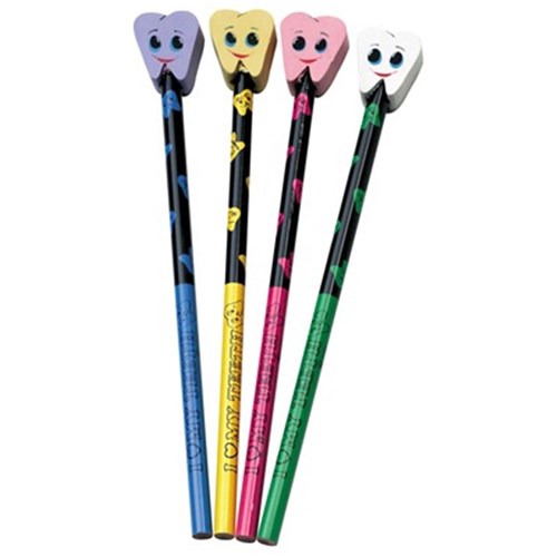 Sherman Tooth Shaped Pencil and Eraser - Assorted Colours, 36-Pack