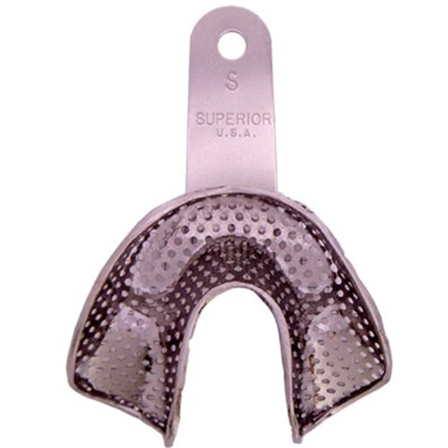 Superior Stainless Steel Impression Tray - Perforated - Depressed - Anterior Lower - Small