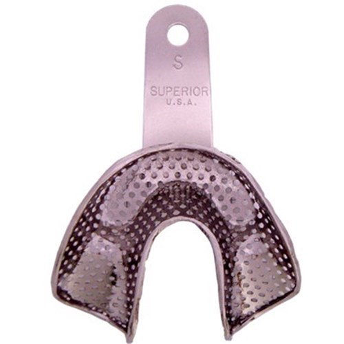 Superior Stainless Steel Impression Tray - Perforated - Depressed - Anterior Lower - Small