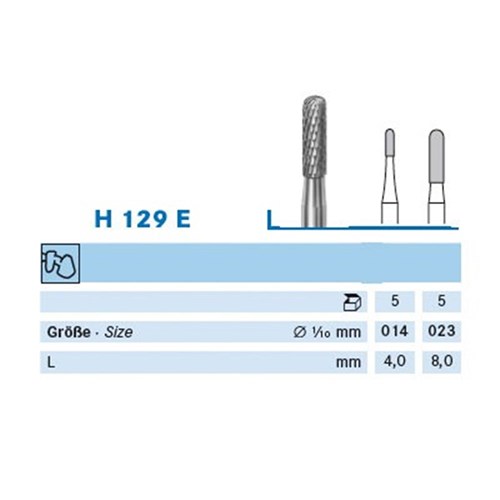 Komet Tungsten Carbide Bur - H129E-023 - Cutter Acrylic - Straight (HP), 5-Pack