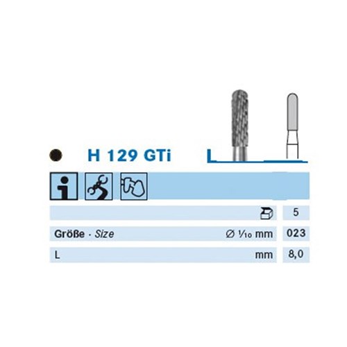 Komet Tungsten Carbide Bur - 129GTI-023 - Cutter - Straight (HP), 5-Pack