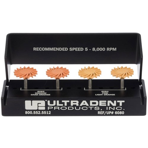 Ultradent Jiffy Polisher - Intraoral - Natural Universal Wheel - Fine and Medium - 14mm, 4-Pack with Aluminium Block