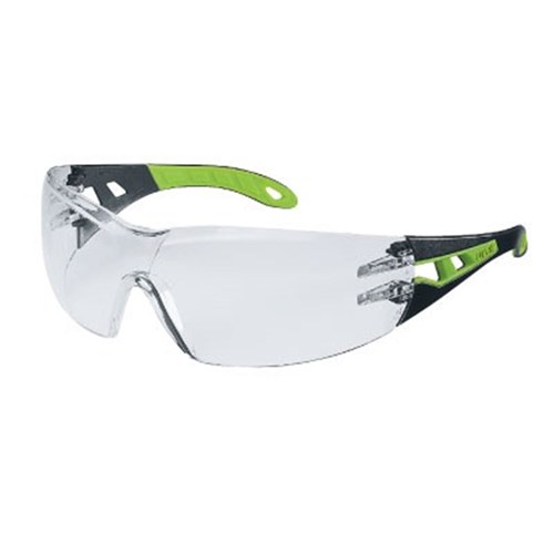 Uvex Pheos Safety Glasses - Anti Scratch/Fog - Clear Lens - Black Green Arms