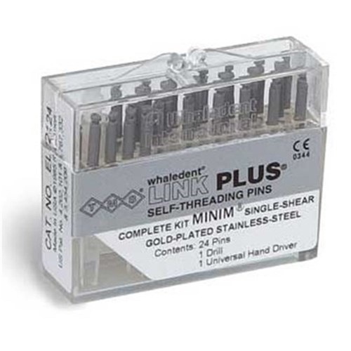 Coltene TMS Link Plus - Self Threading Pins - Regular - 0.675mm - Single Shear - Gold Plated Stainless Steel, 24-Pack