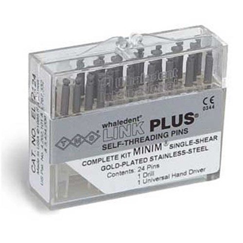 Coltene TMS Link Plus - Self Threading Pins - Regular - 0.675mm - Single Shear - Gold Plated Stainless Steel, 24-Pack