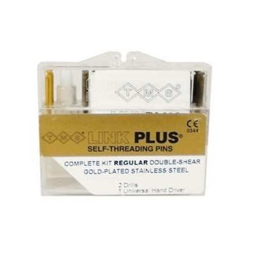 Coltene TMS Link Plus - Self Threading Pins - Regular - 0.675mm - Double Shear - Gold Plated Stainless Steel, 24-Pack