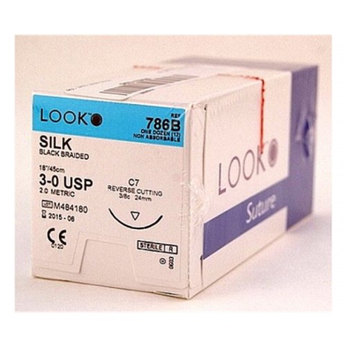 LOOK Silk Suture, 786, 3/0, 24mm, C7 Circle Reverse Cut, 12-Pack